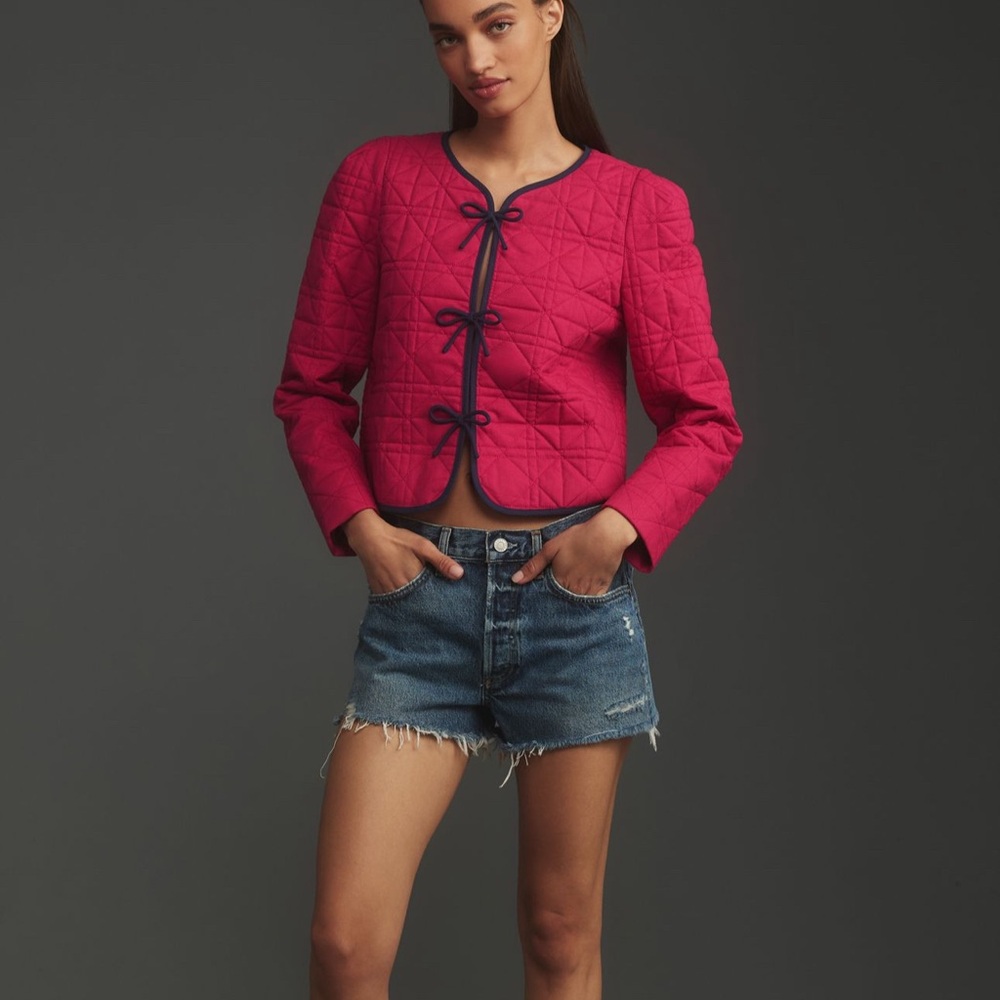 Anthropologie Dolan Bow-Front Linen Quilted Lady Jacket NWT L